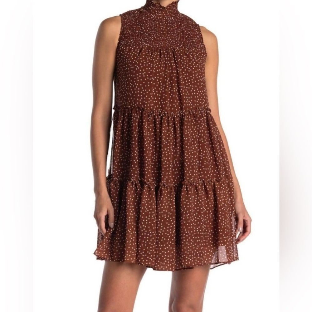 Taylor Brown Polka Dot Tiered Midi Dress